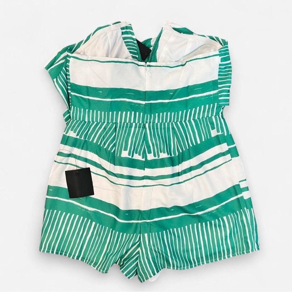 Lulus Delphi Green and White Striped Tie-Front Strapless Romper - M - Picture 5 of 9